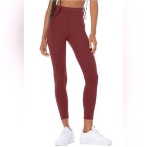 ALO Yoga Women’s Ribbed High Waisted 7/8 Blissful Leggings Maroon XS
